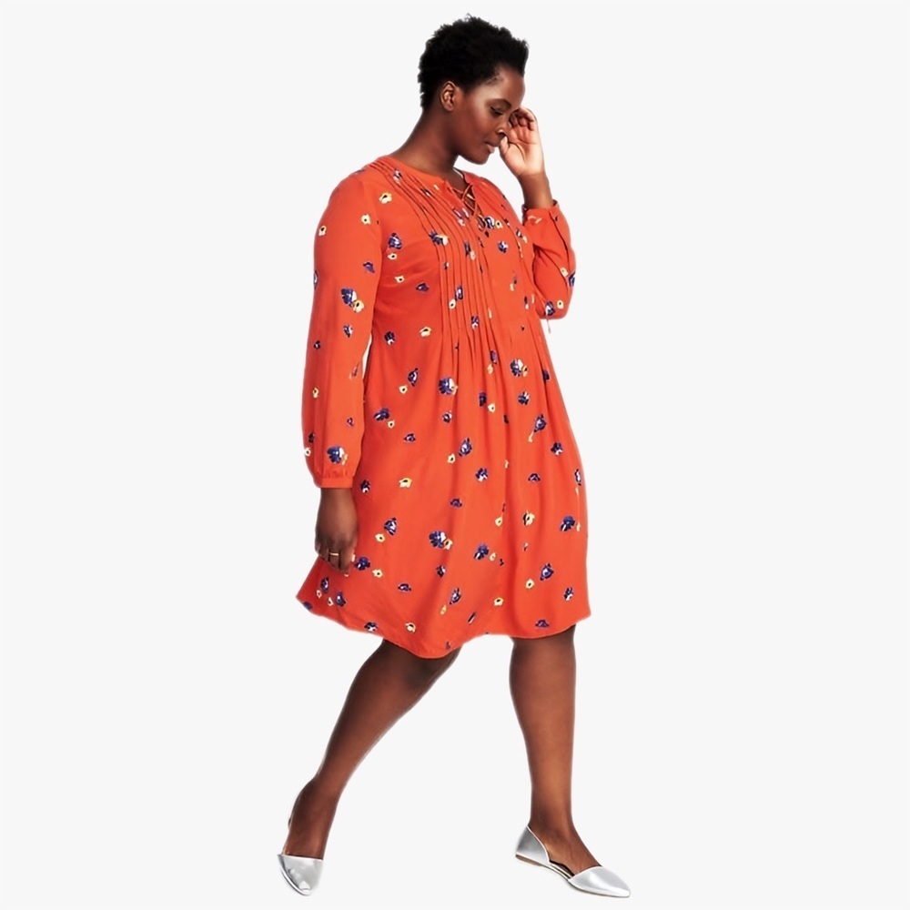 Old Navy Lace Up Neckline Floral Print Dress Sz M - Picture 2 of 10